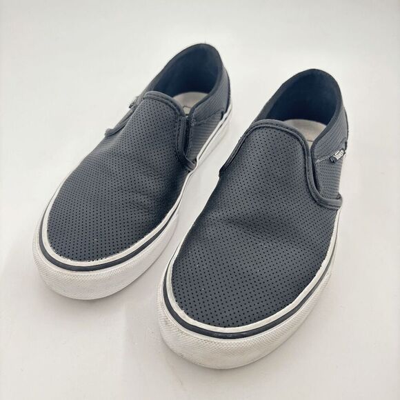 Vans Women's Asher Perforated Leather Slip On Sneaker Skate Shoes Black Size 6.0 - Picture 1 of 9